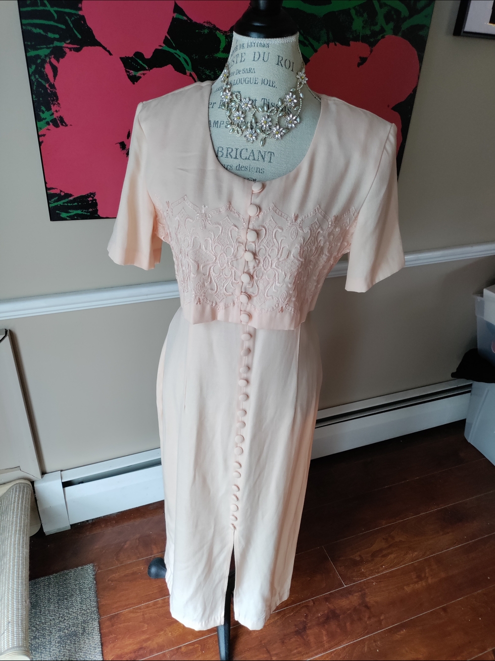 Women's Vintage Scarlett Peach Pink Button-Front Midi Dress Size 11/12